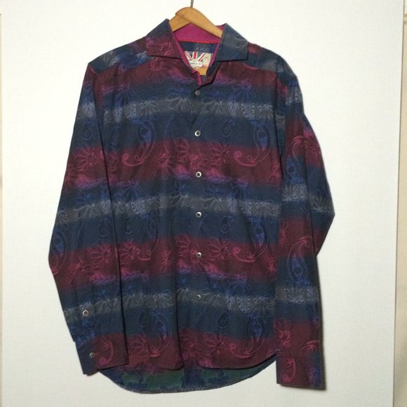 7 Downie St. Mens Button Front Shirt Sz 4 Medium Large Pink Red Blue Long Sleeve - Picture 2 of 7